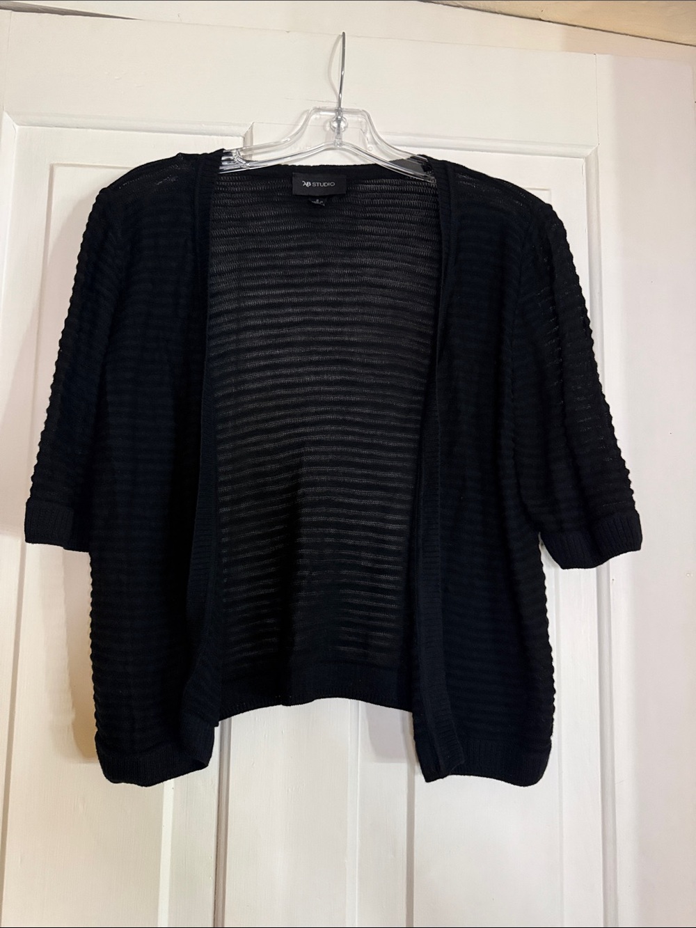 Studio Black Open-Front Ribbed Short-Sleeve Cardigan